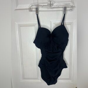 Assets by Spanx Swim One Piece S Small Cinched Slimming Black Push Up Bra